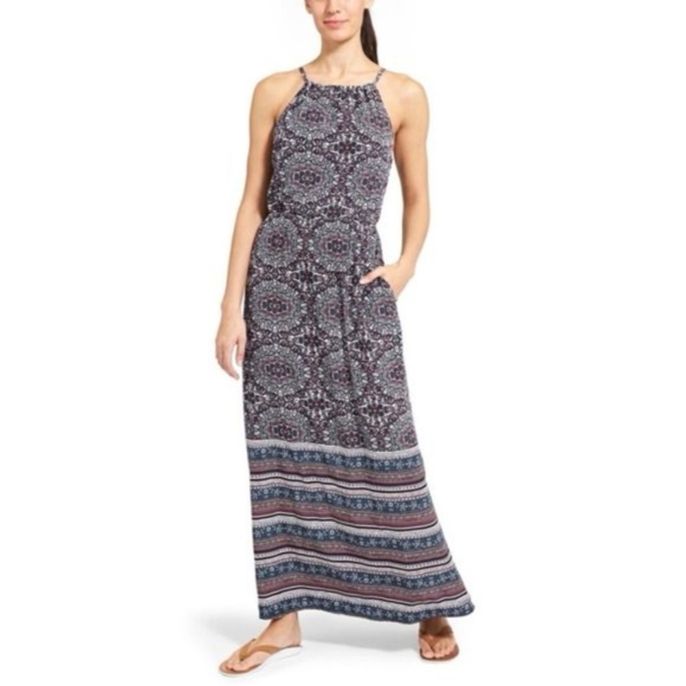Athleta L Maxi Dress Island Life Iron Blue Built In Bra Support - Picture 2 of 10